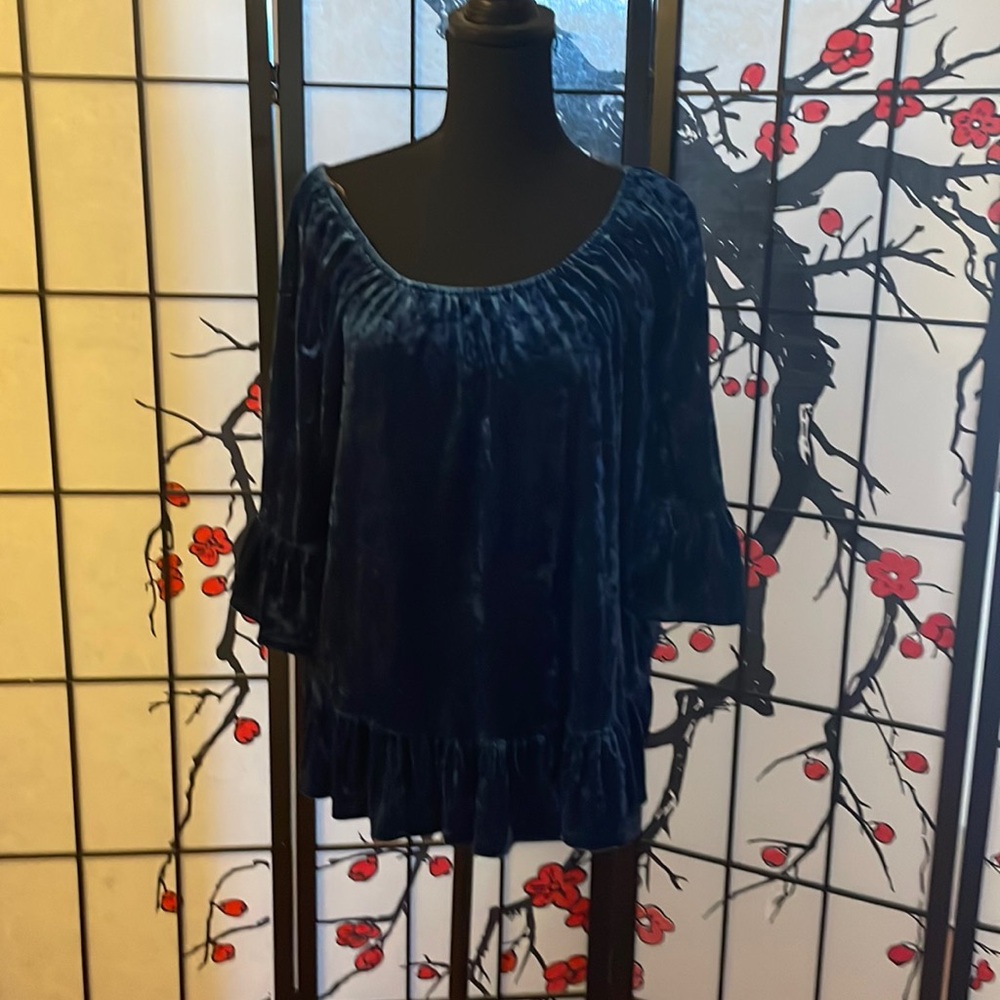 Beach Lunch Lounge blue velvet peplum top M